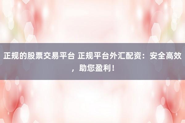 正规的股票交易平台 正规平台外汇配资：安全高效，助您盈利！