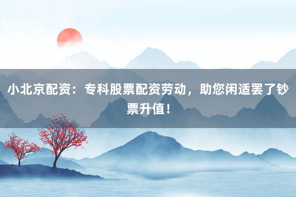 小北京配资：专科股票配资劳动，助您闲适罢了钞票升值！