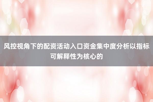 风控视角下的配资活动入口资金集中度分析以指标可解释性为核心的